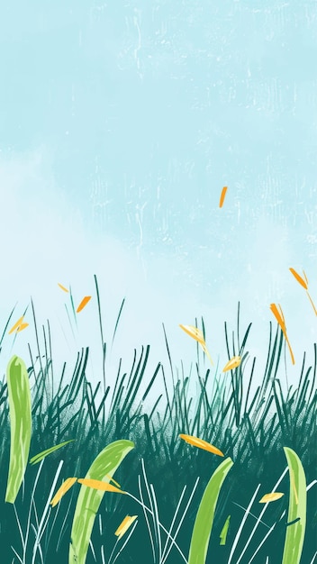 Vector serene grassy field illustration