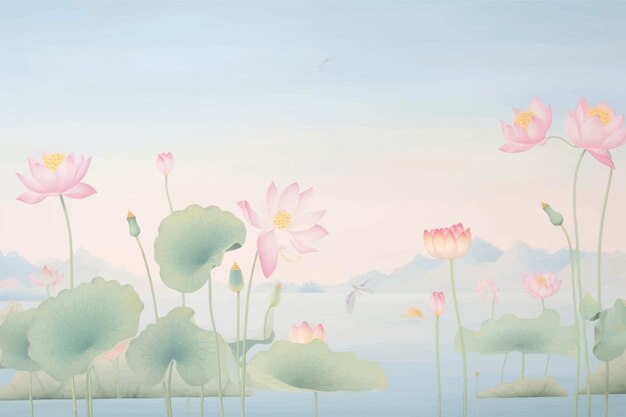 Vector serene lotus pond artwork