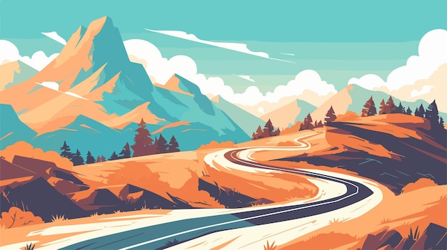 Vector serene mountain pass with winding road