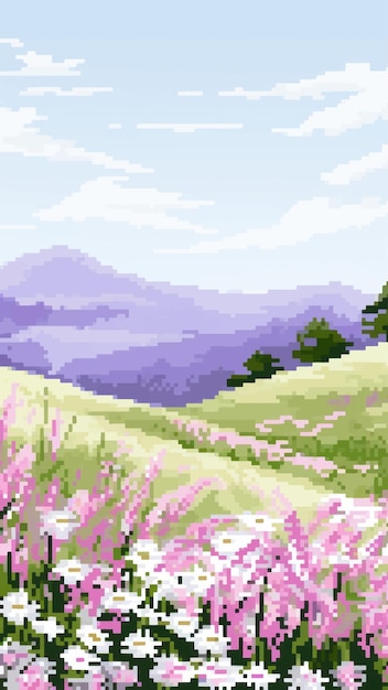 Vector serene pixel art landscape