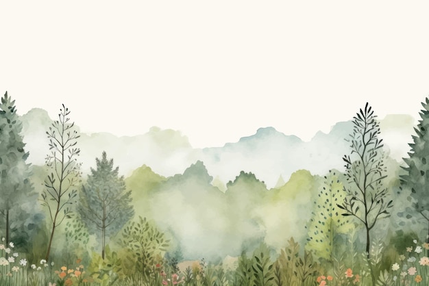 Vector serene watercolor forest landscape