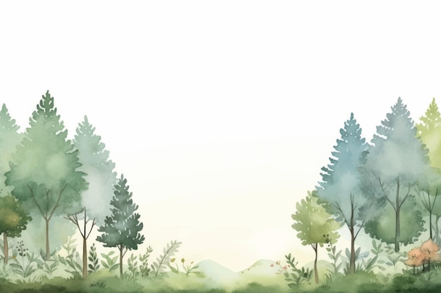 Vector serene watercolor forest landscape