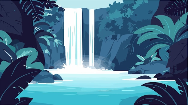 Serene Waterfall Cascading into Pool Vector Illustration