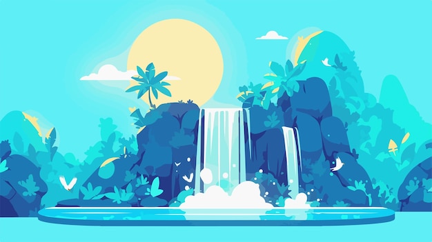 Serene Waterfall Cascading into Pool Vector Illustration