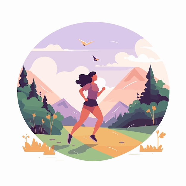 Vector serene woman running alone in natural setting