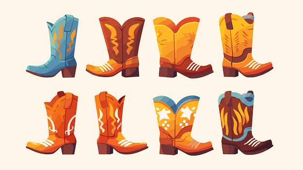 Vector a series of boots for the cowboy