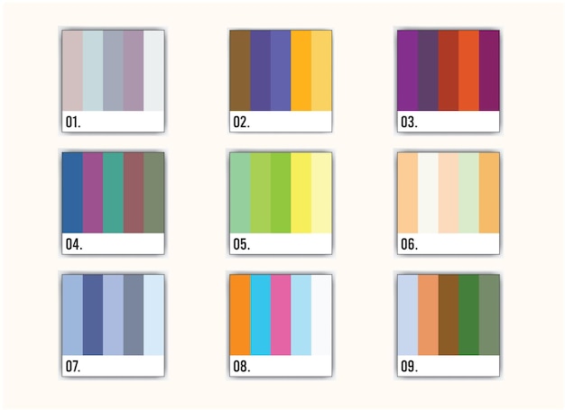 A series of color samples with the numbers 9, 9, 9, 9, 9, 8, 8, 8, 8, 8, 8, 8, 8, 8, 8,