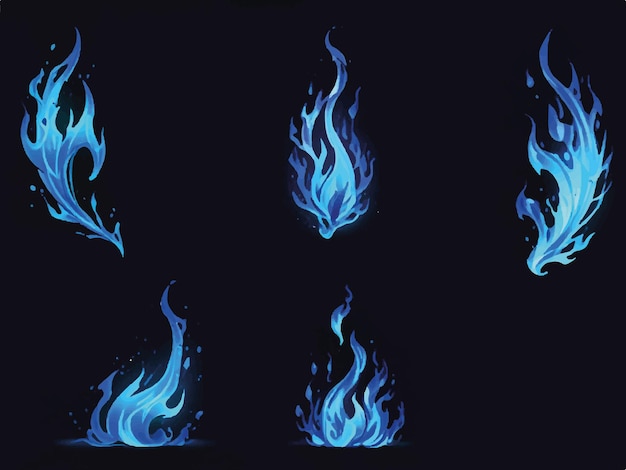 Vector a series of different flames that are on a black background