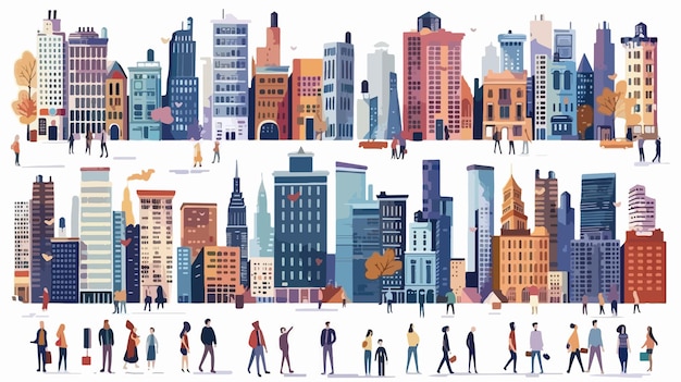 Vector a series of illustrations of people walking in a city