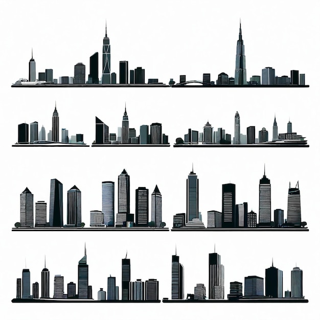 Vector a series of images of a city skyline with a building in the background