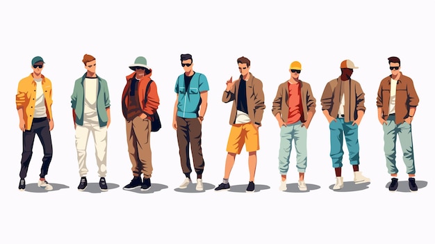 Vector a series of men in different outfits standing together