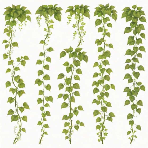 a series of plants with green leaves and a white background