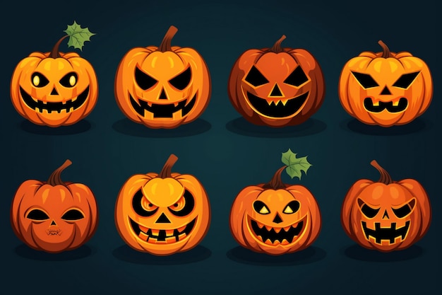 Vector a series of pumpkins with the names of the characters for halloween