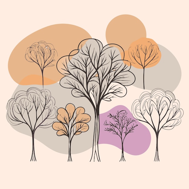 Vector a series of trees with different colors and shapes