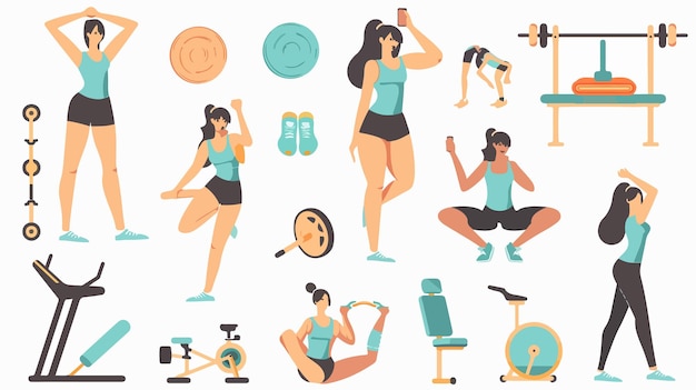 Vector a series of women doing exercise and exercise