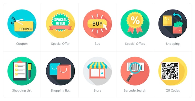 Vector a set of 10 shopping icons as coupon special offer buy