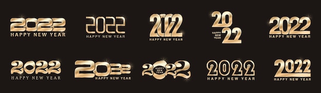 set of 2022 happy new year golden text