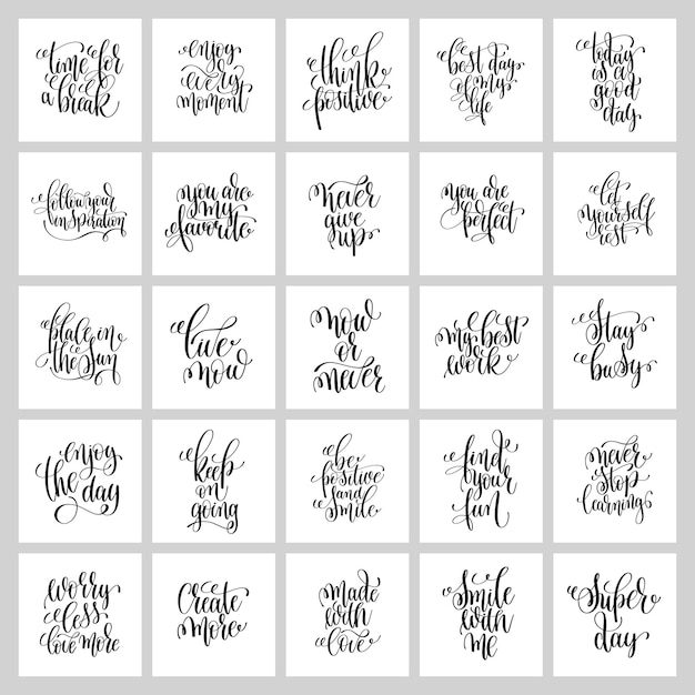 Set of 25 hand lettering posters motivational and inspirational positive quotes design