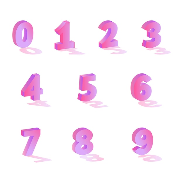 Set 3D Pink and Purple Number Collection