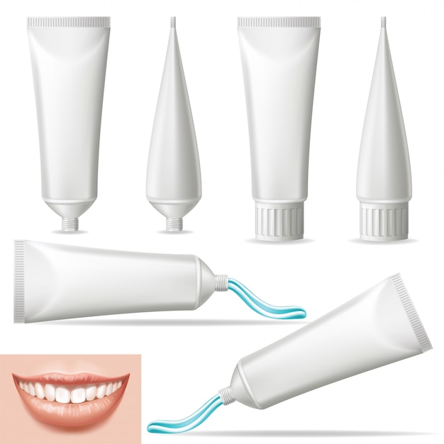 Set 3d realistic blank toothpaste.