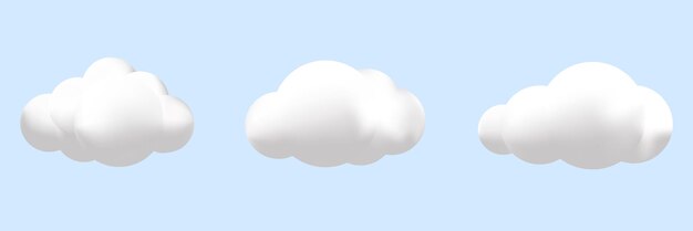 Vector set of 3d white clouds isolated on a blue background.