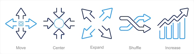 Vector a set of 5 arrows icons as move center expand