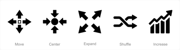 Vector a set of 5 arrows icons as move center expand