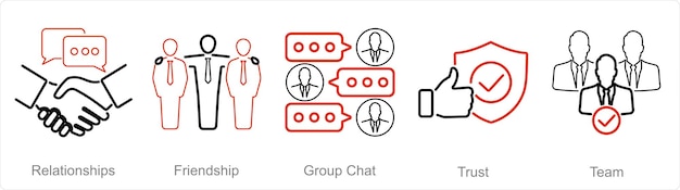 A set of 5 Community icons as relationships friendship group chat