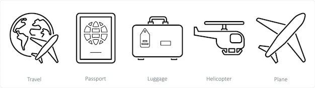 A set of 5 mix icons as travel passport luggage