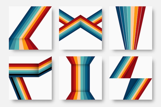 Set of 60s 70s 80s retro banners Colored stripes and lines Abstract background