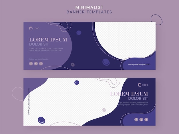 Set Of Abstract Minimalist Banner Template Design With Copy Space In Purple And White Color.