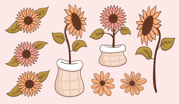 Set of aesthetics sunflowers stickers