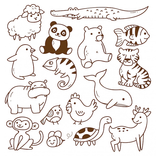 Vector set of animals doodle isolated 