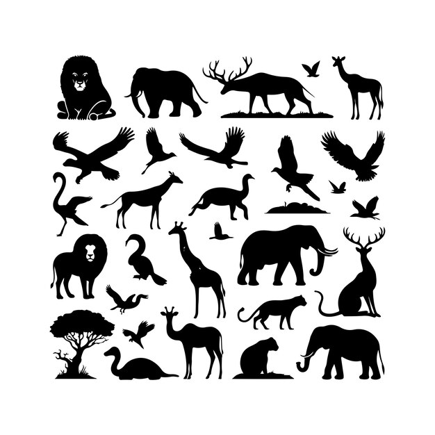 Vector set of animals vector silhouettes of various animals collection