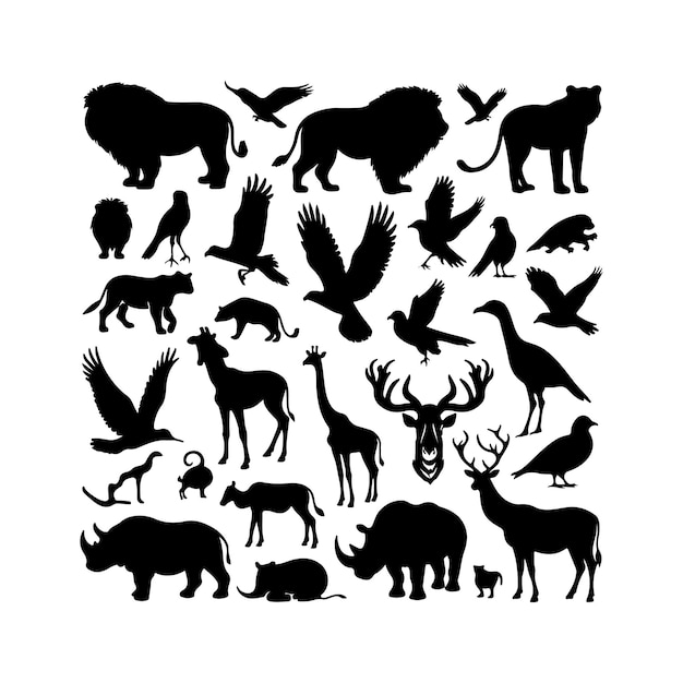 Vector set of animals vector silhouettes of various animals collection