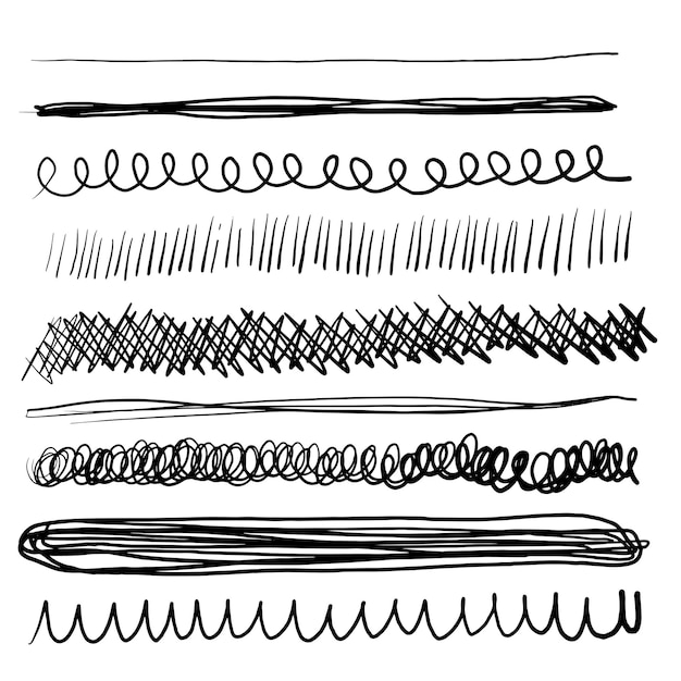 Vector set of artistic pen brushes hand drawn grunge strokes doodle lines various dividers for web sites vector illustration