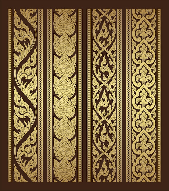 Set asian art element decoration motifs for pillar and background pattern