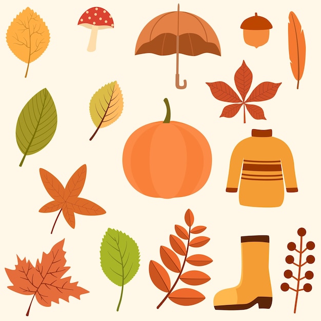 set of autumn or fall illustration