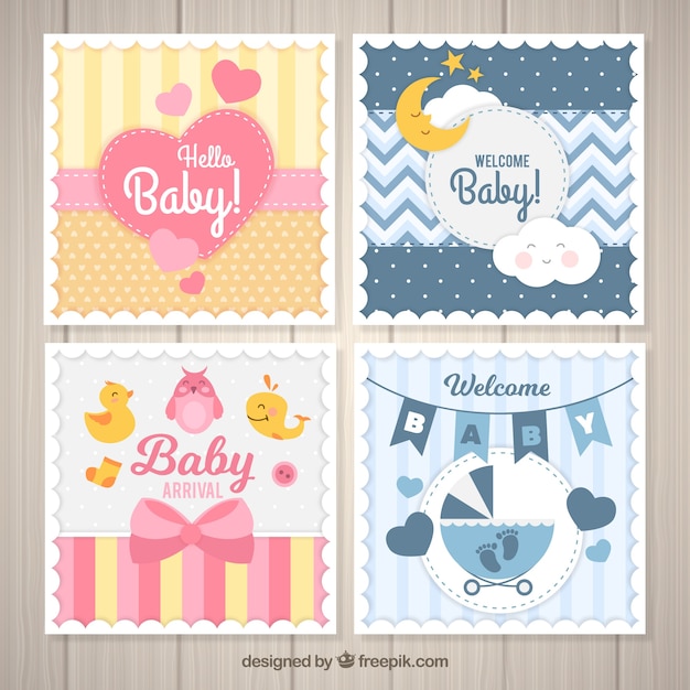 Set of baby cards in flat style