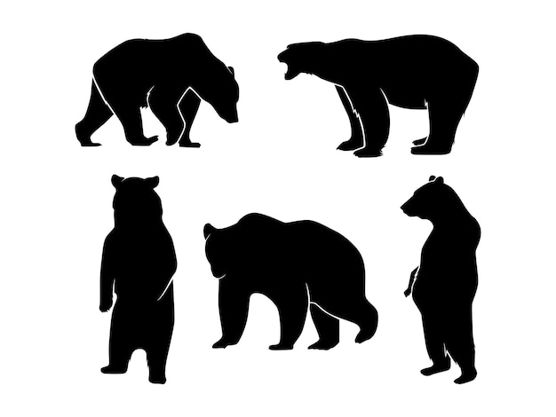 Set of Bears Silhouette Isolated on a white background  Vector Illustration