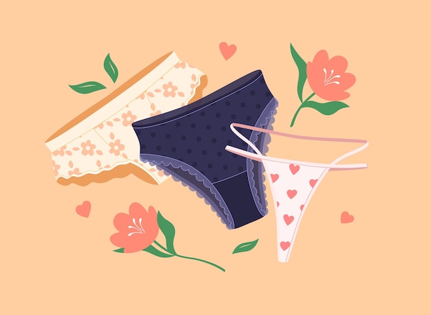 A set of beautiful women underwear Bras and panties Vector illustration