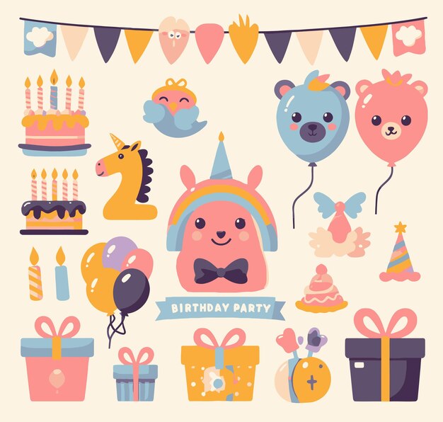 Vector set of birthday party decoration element clip art