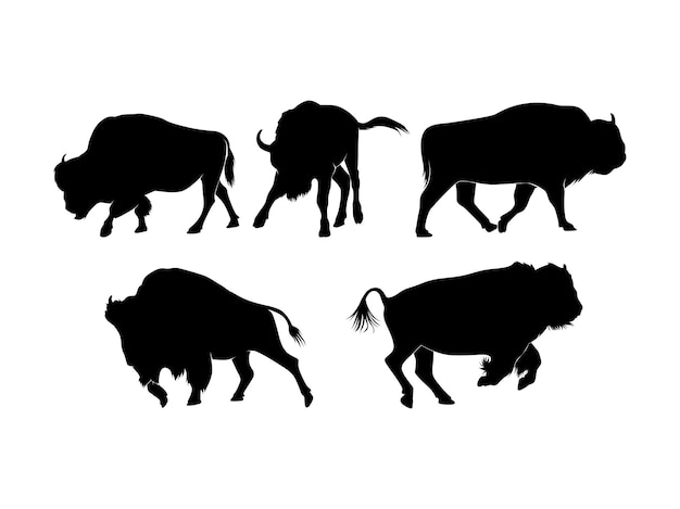 Set of Bisons Silhouette Isolated on a white background Vector Illustration