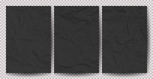 Vector set of black clean crumpled papers