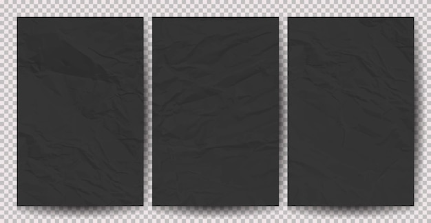 Vector set of black clean crumpled papers