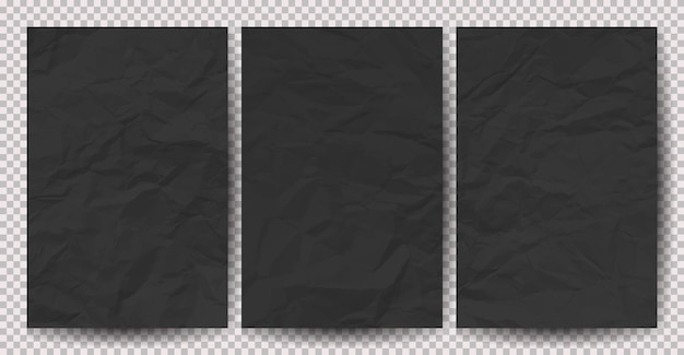 Vector set of black clean crumpled papers