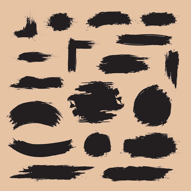 Set of black ink brush strokes. Vector illustration