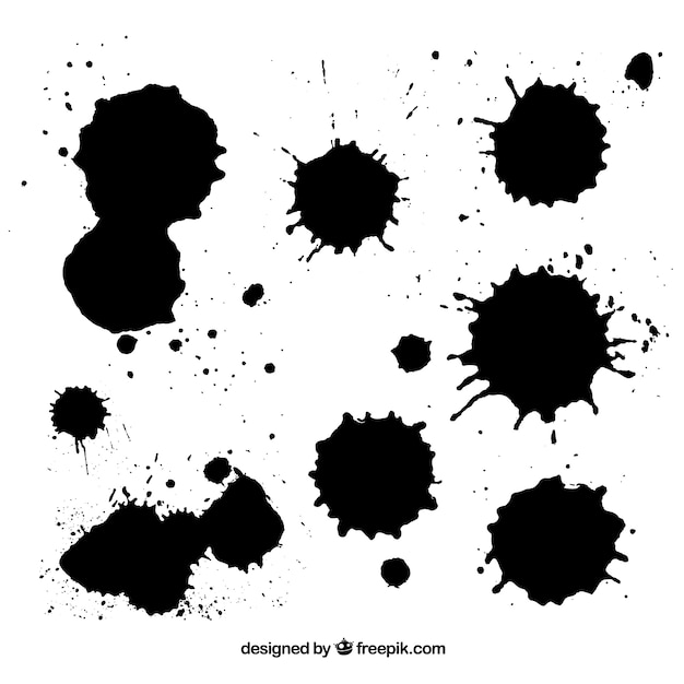 Set of black ink spots in flat style 