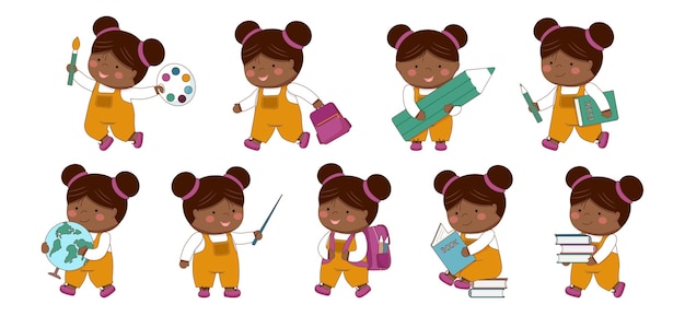 Vector set of black schoolgirls1