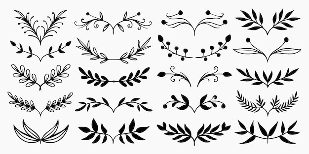 Vector a set of black and white floral designs